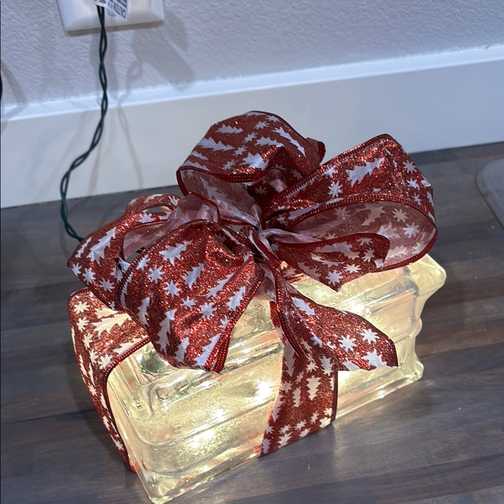 Festive Red and White Holiday Gift Box with Lights